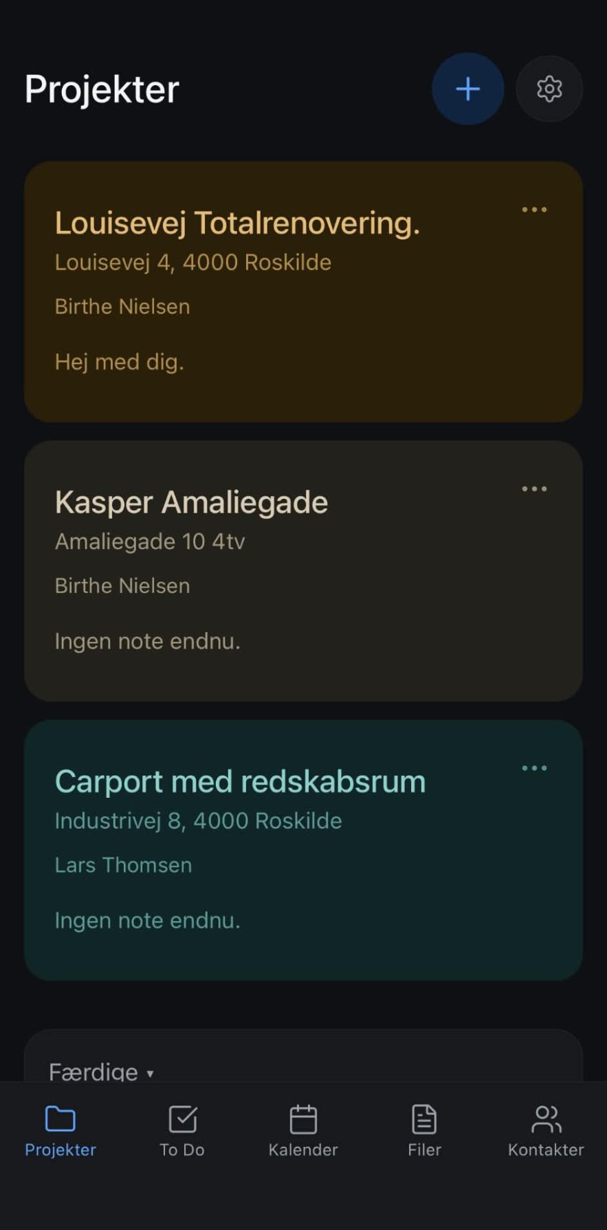 Projektoversigt med status og økonomi på hver sag
