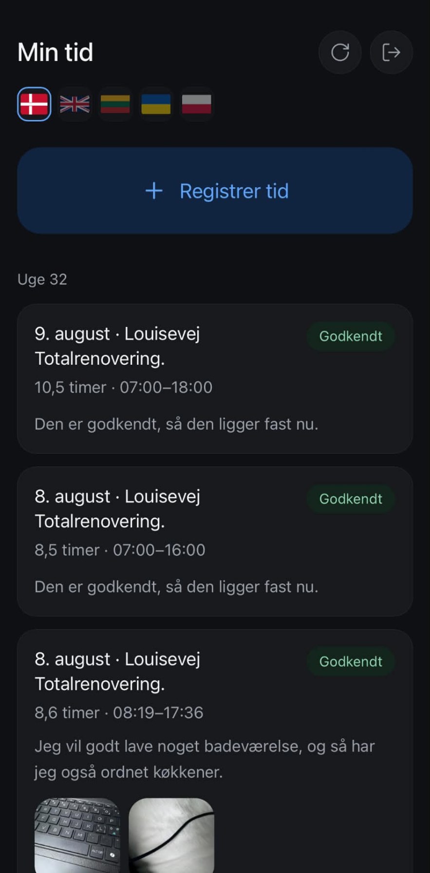 Godkendte timer i Atelier med sprogvalg på fem flag