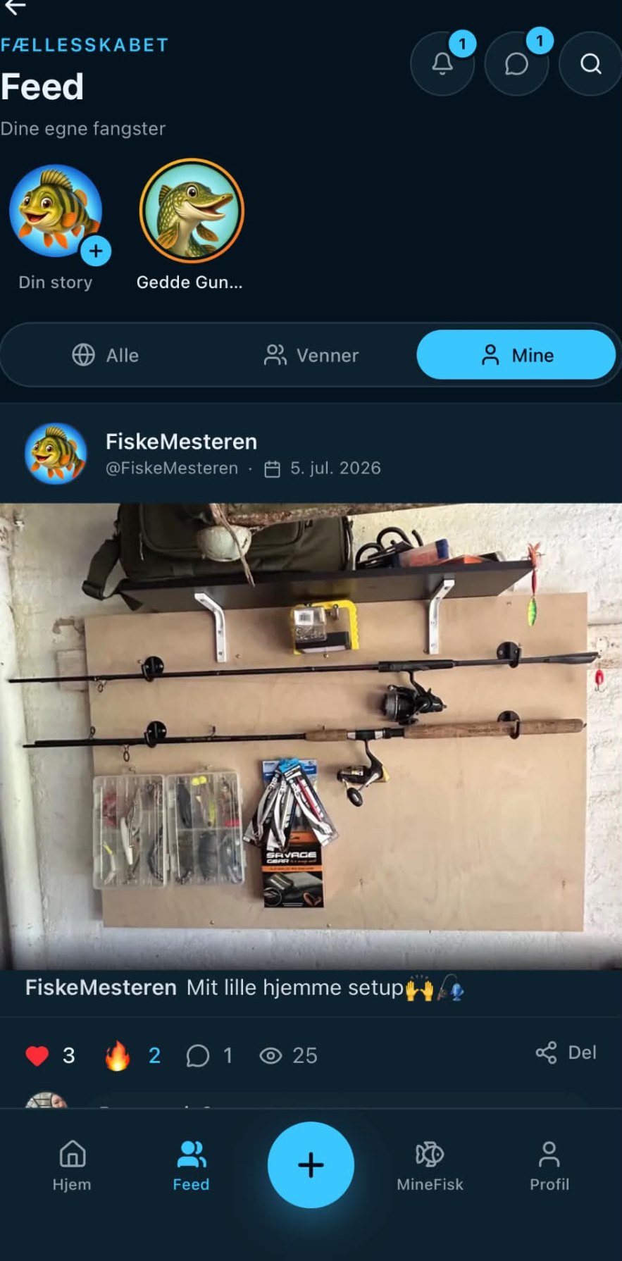 Feedet i MineFisk med fangster delt af andre lystfiskere